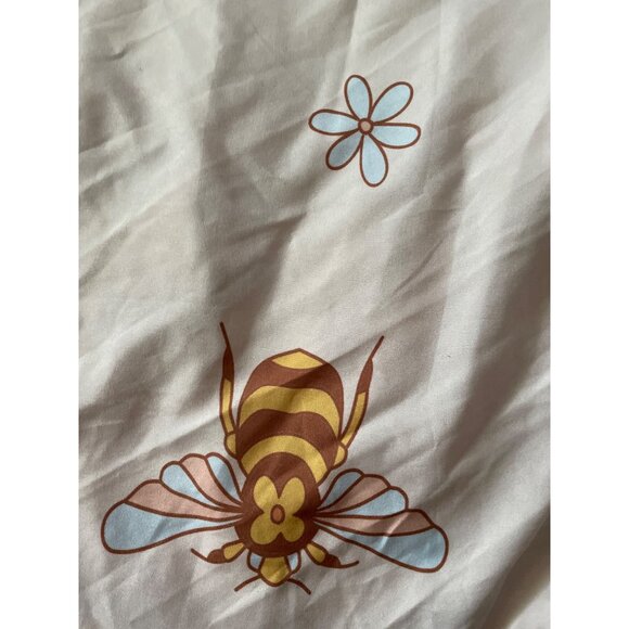 Vintage Floral & Butterfly Bee Fitted Sheet With Peace Sign Design Queen Size - Picture 3 of 7